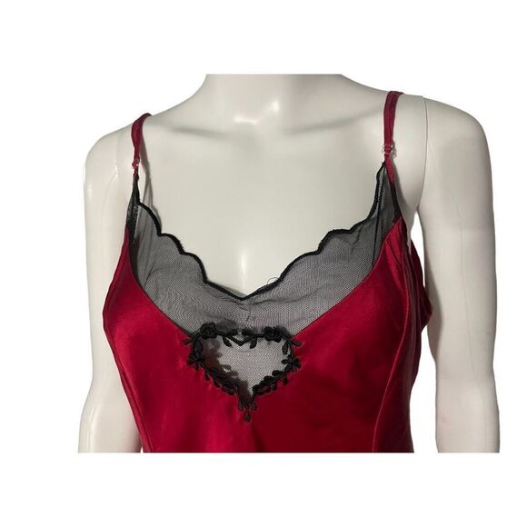 Vintage Y2K Victorias Secret Silk Black Lace Heart SZ L Slip Nightgown in Red Si - Picture 8 of 16